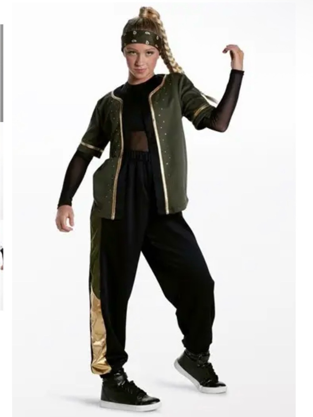 Weissman Olive & Black Hip-Hop Dance Costume with Gold Trim